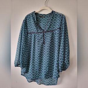 Ro & De navy sheer blouse aqua pattern L